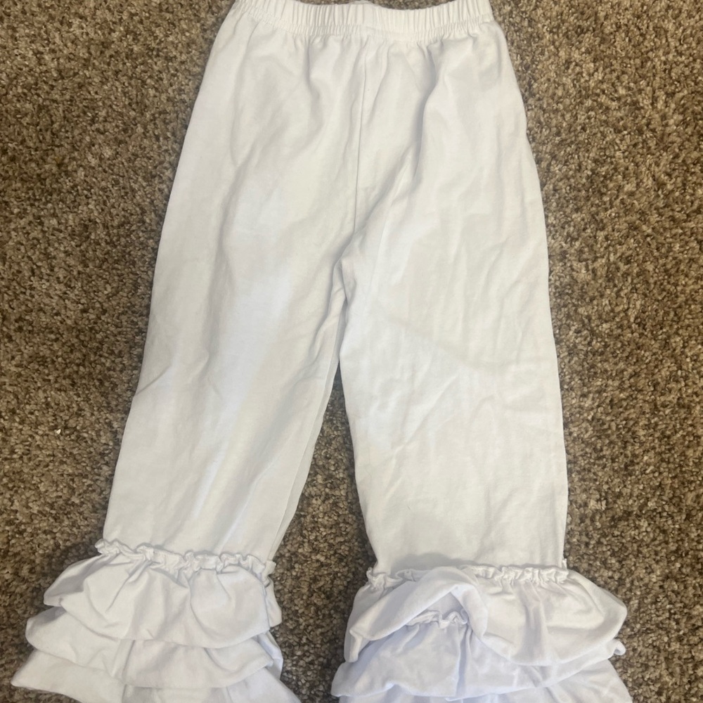 White Ruffle Hem Pants